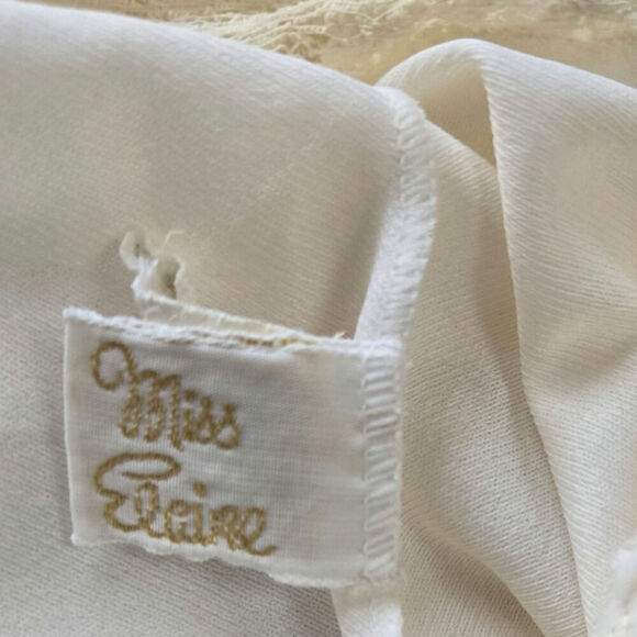 VTG Miss Elaine Ivory Lace Trim Sheer Maxi Dress M Coquette Bridal Romantic USA - Picture 6 of 10